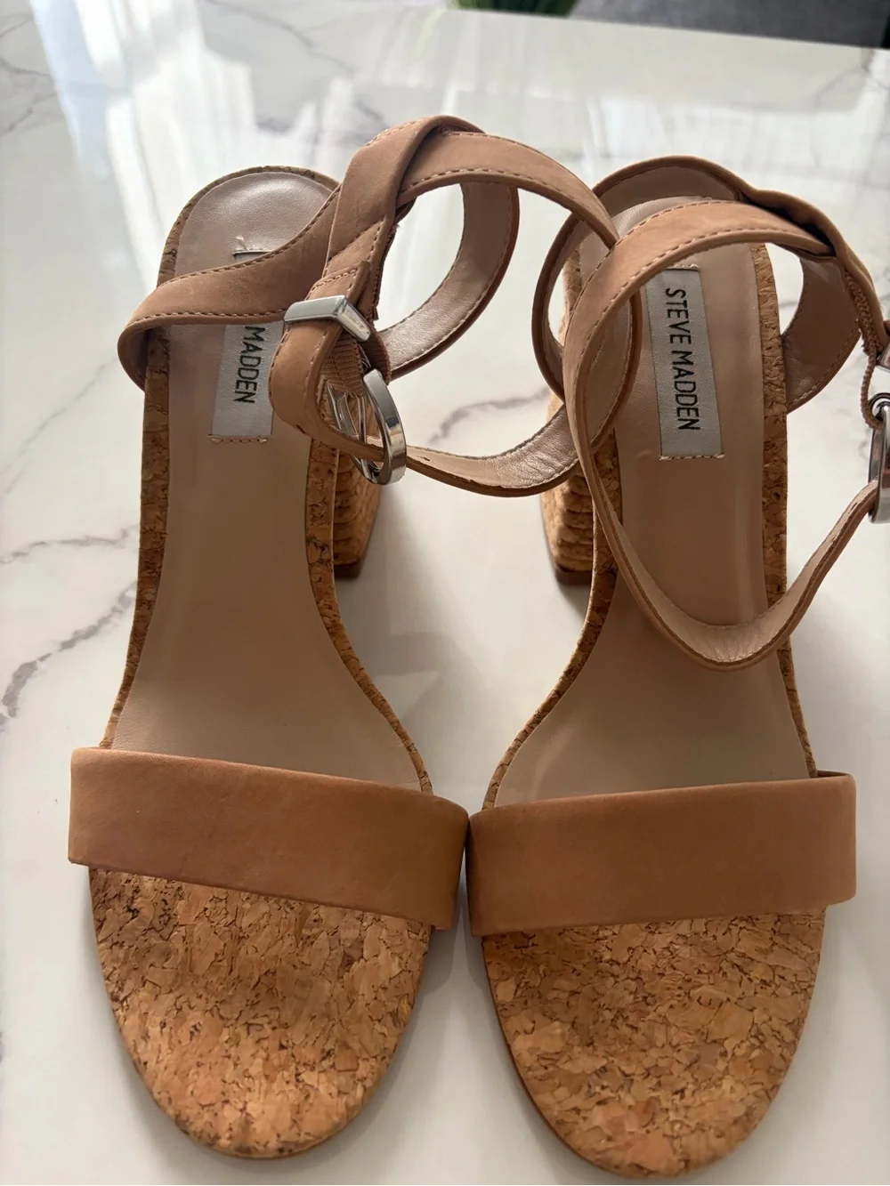 Steve Madden Brown Cork Block Heel Sandals